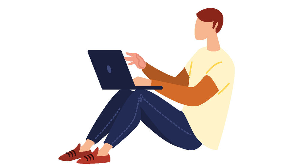 Illustration av person med bärbar dator