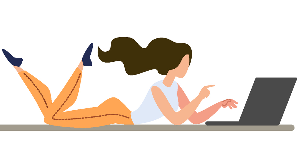 Illustration av kvinna som ligger på golvet med en dator